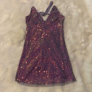 Free People Purple Sequin Halter Mini Dress